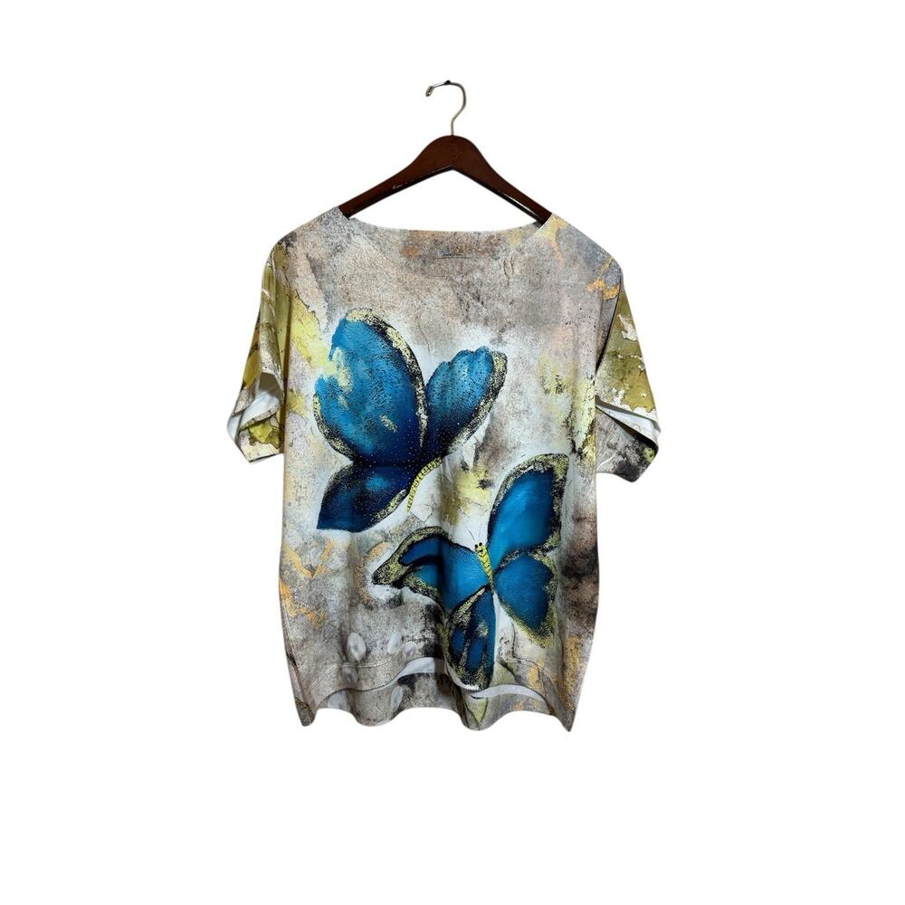 Butterfly All Over Print AOP Women’s Blouse Made In Italy Large Y2K Boxy